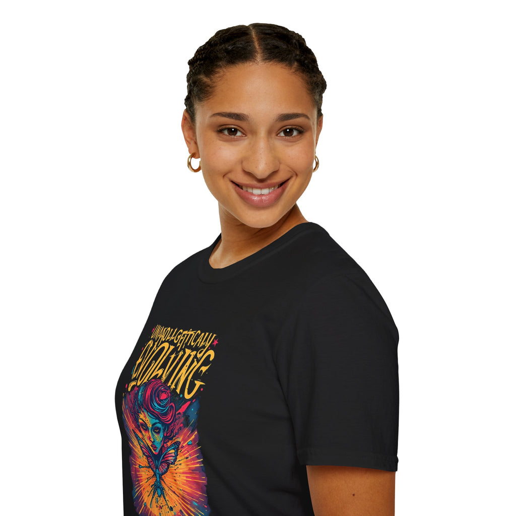 Evolving Butterfly Graphic T-Shirt — "Unapologetically Evolving" Vibrant Psychedelic Tee
