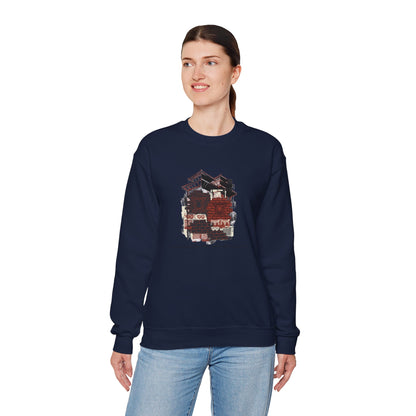 Crewneck Sweatshirt — Cozy Vintage Cabin Illustration with Quote