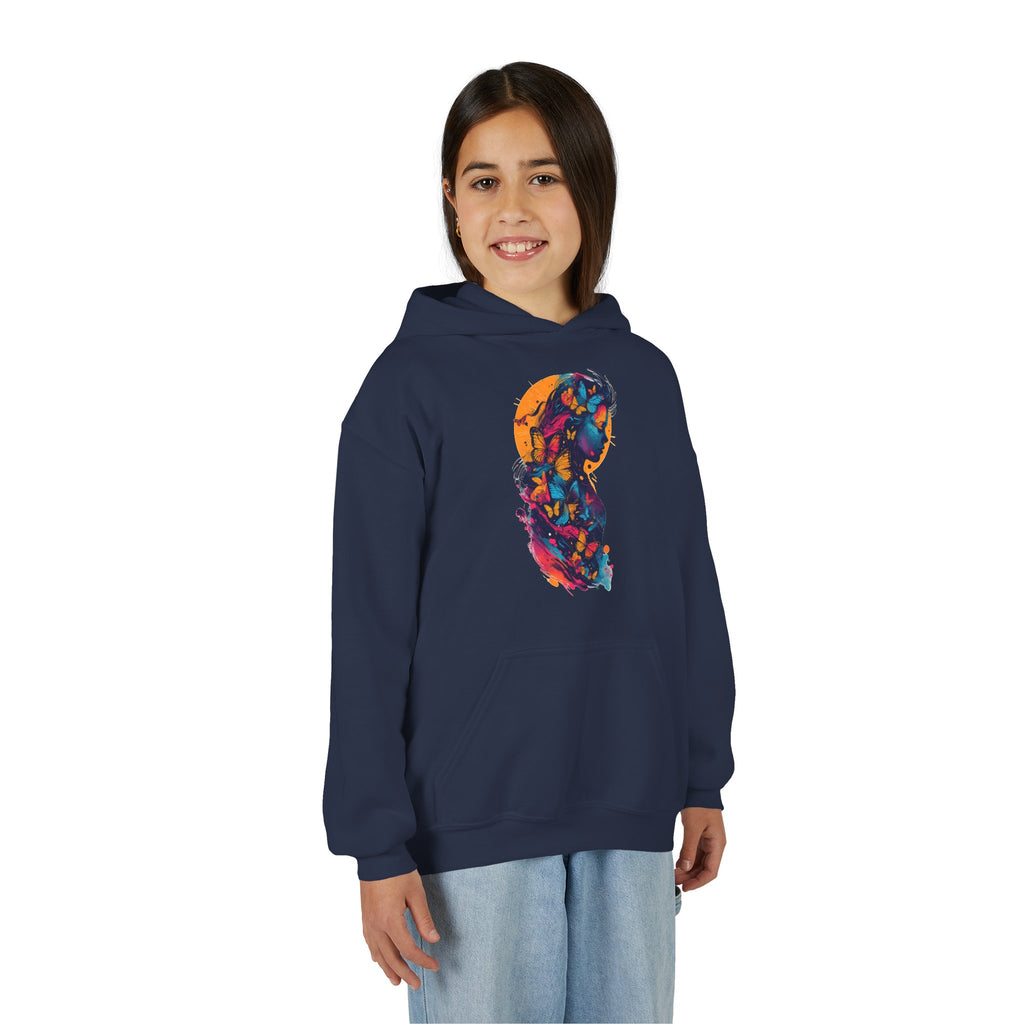 Youth Hoodie — Colorful Butterfly Silhouette Kids Pullover