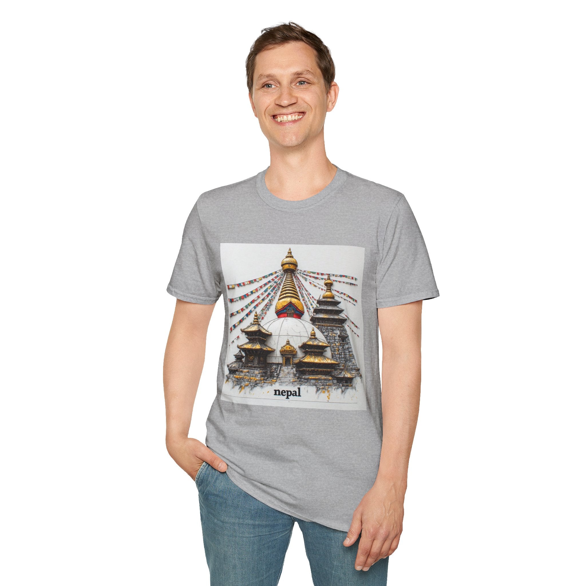Nepal Temple Graphic T-Shirt — Boudhanath Stupa Prayer Flags Travel Tee