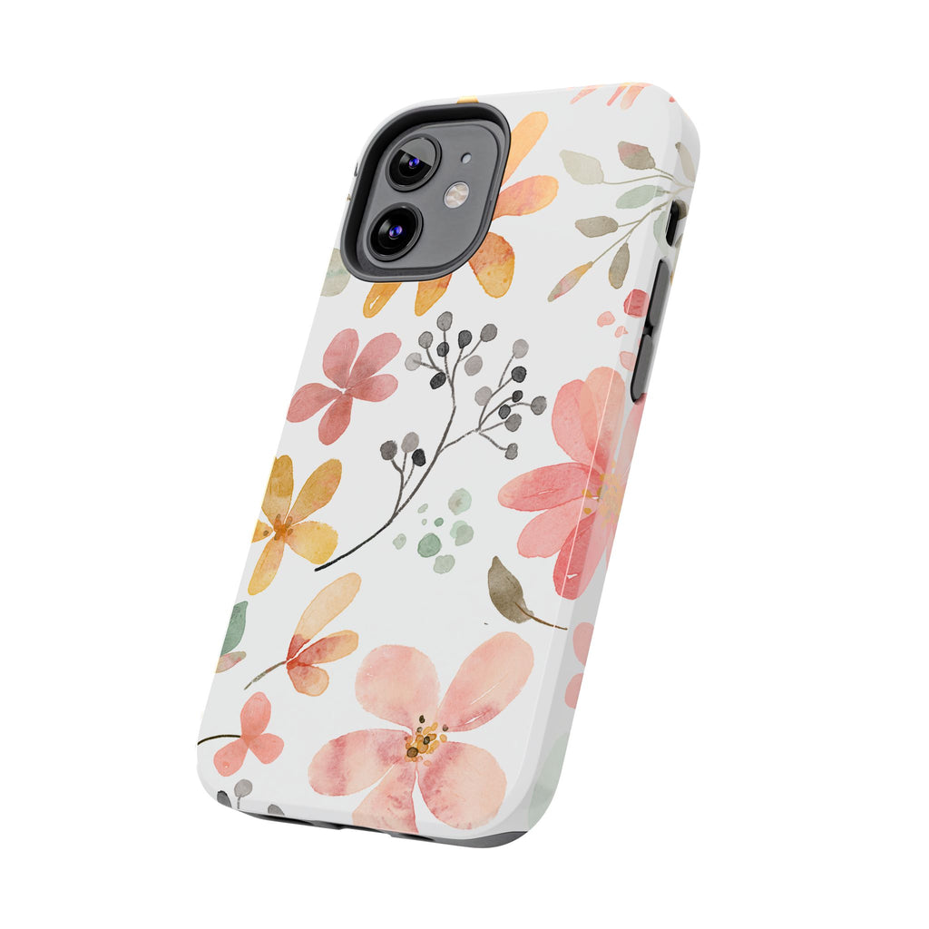 Floral Watercolor Tough Phone Case — Pink & Peach Botanical Protection