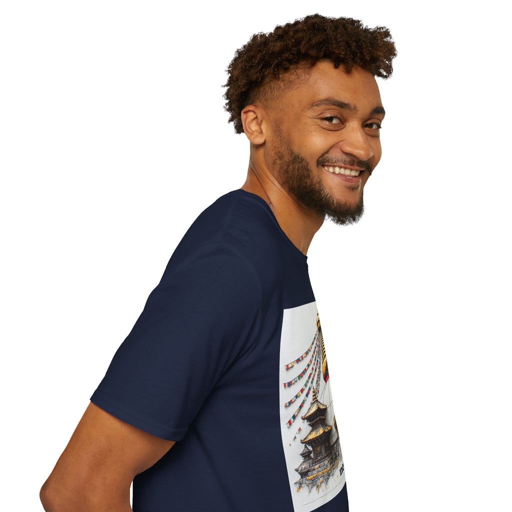 Nepal Temple Graphic T-Shirt — Boudhanath Stupa Prayer Flags Travel Tee