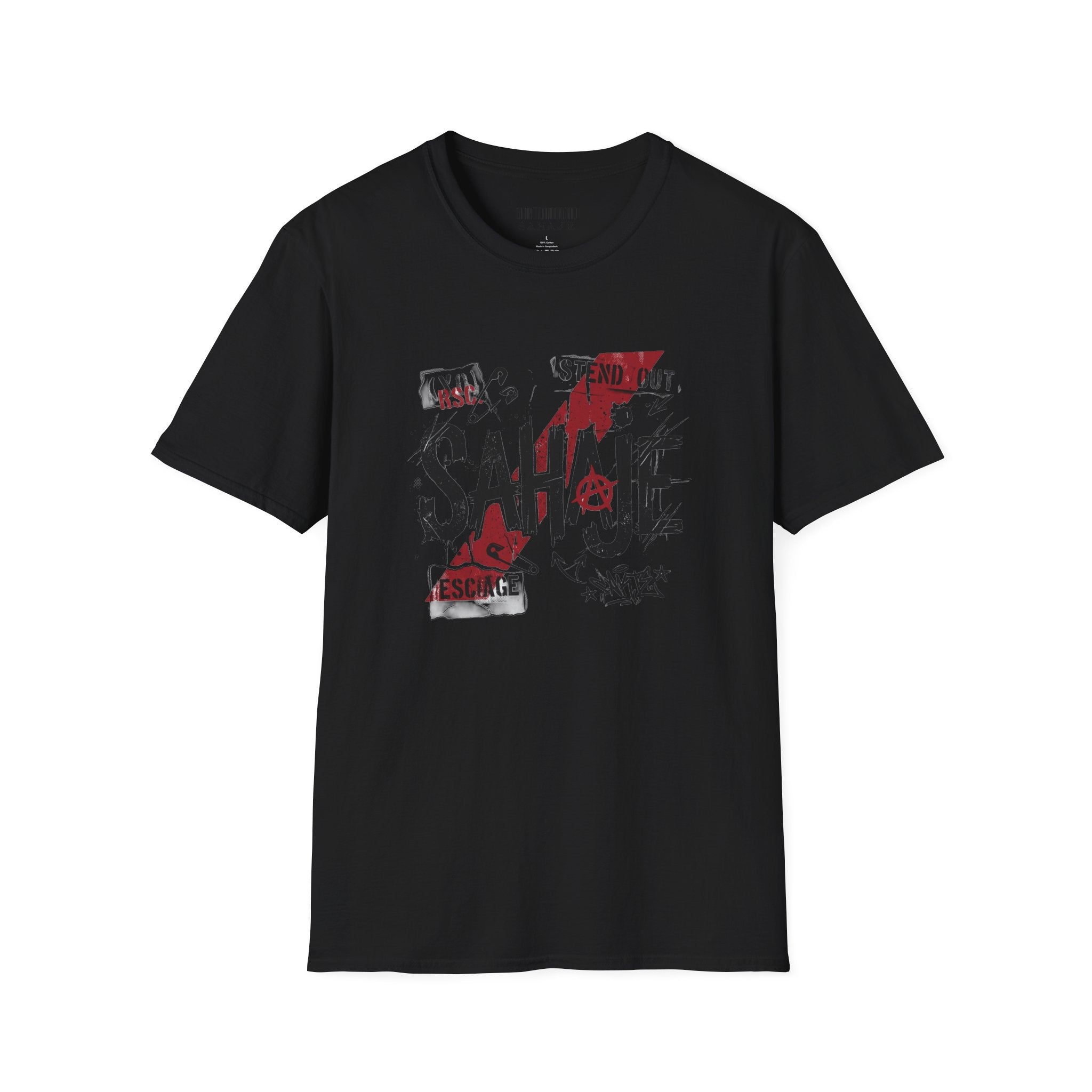 SAHAJE Graphic T‑Shirt — Distressed Red Accent Streetwear Tee