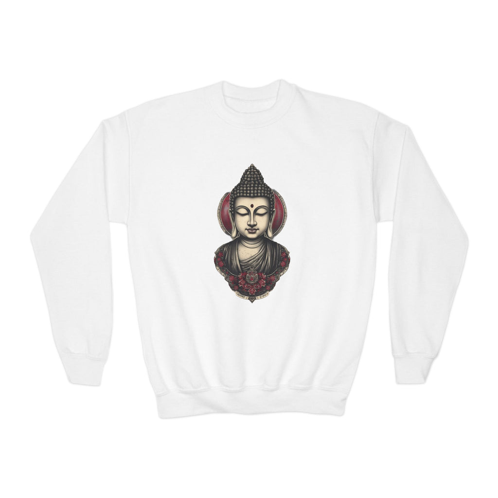 Buddha Head Crewneck Sweatshirt — Youth Mindfulness Graphic Pullover