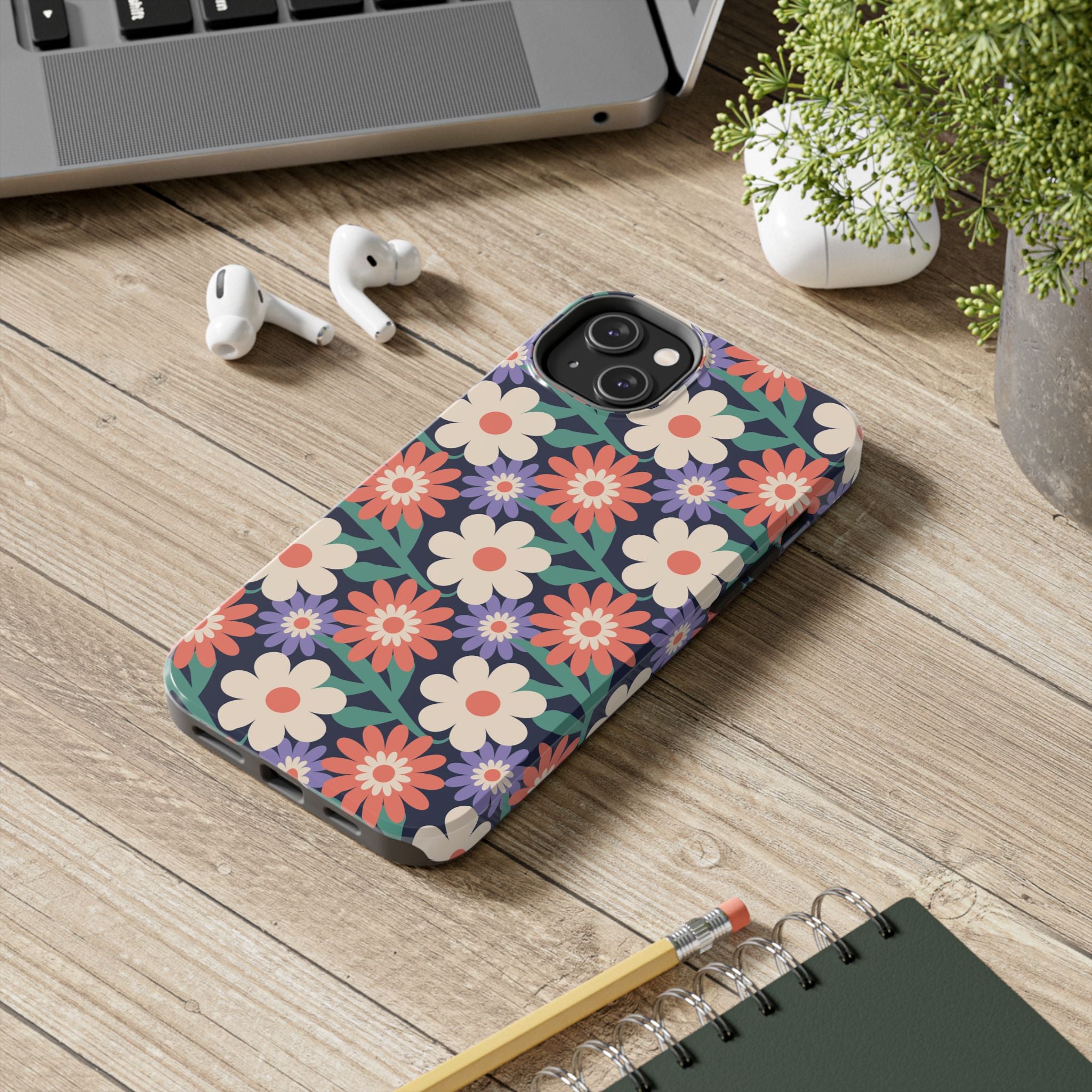Floral Tough Phone Case — Retro Daisies Protective Phone Cover