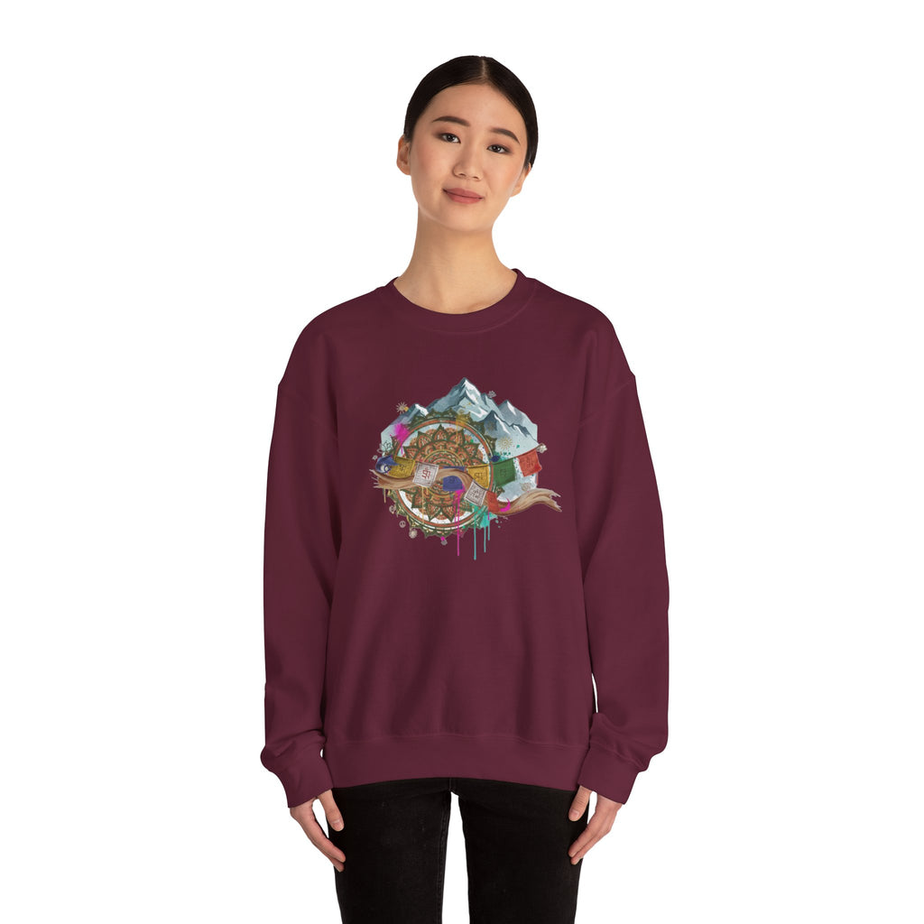 Adventure Mountain Crewneck Sweatshirt — Colorful Hiking Compass & Peaks Design