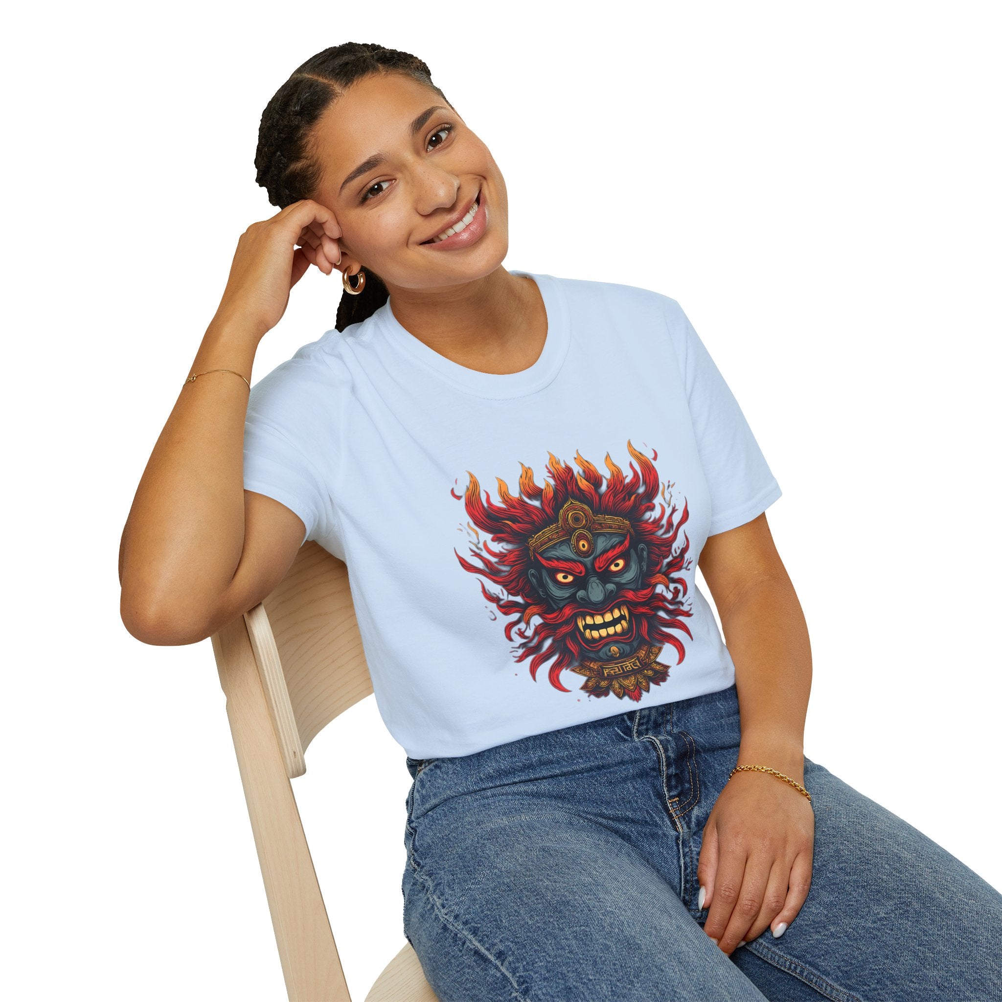Flaming Demon Mask T-Shirt — Fierce Tattoo-Style Graphic Tee