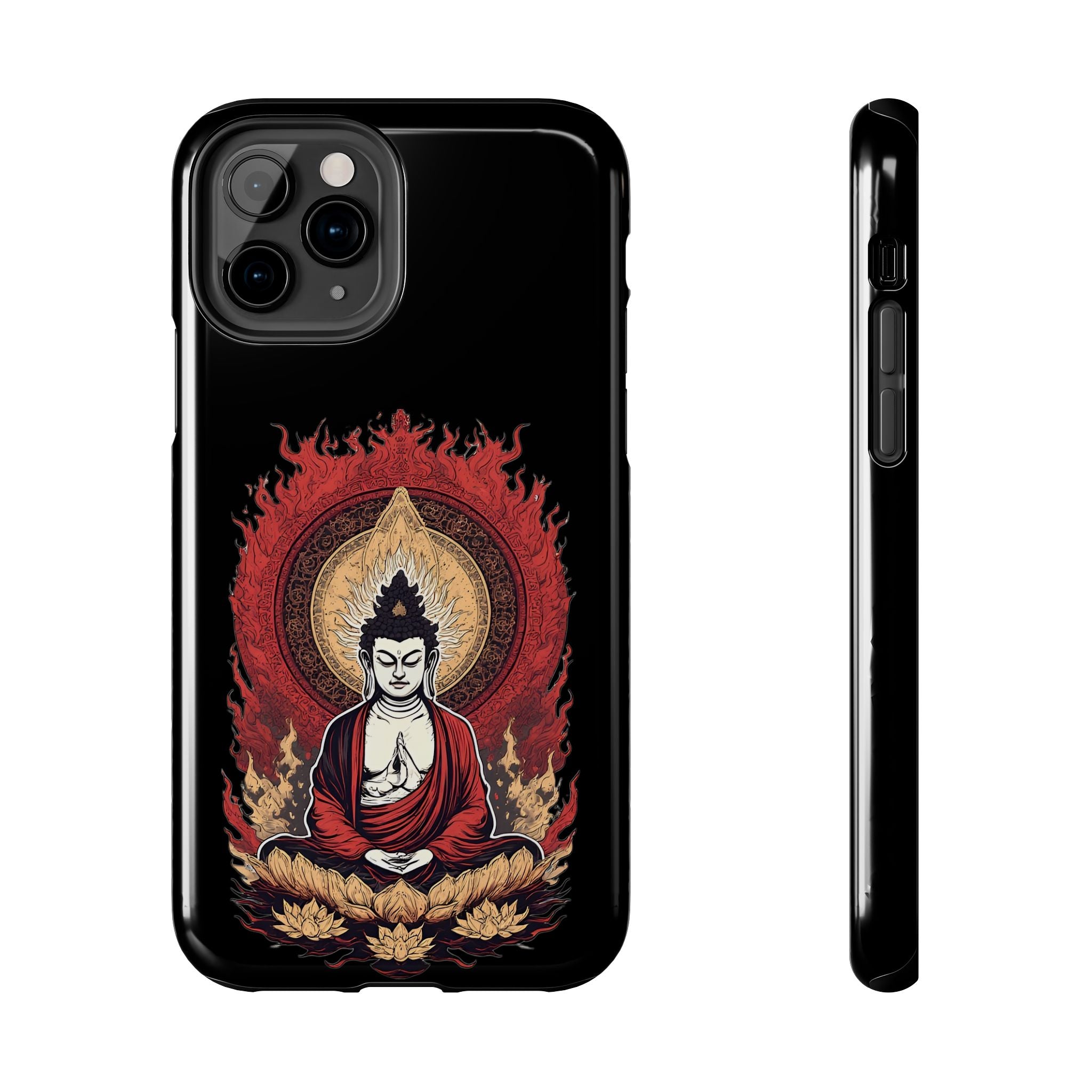 Buddha Meditation Tough Phone Case — Flame Halo Lotus Spiritual Protective Cover