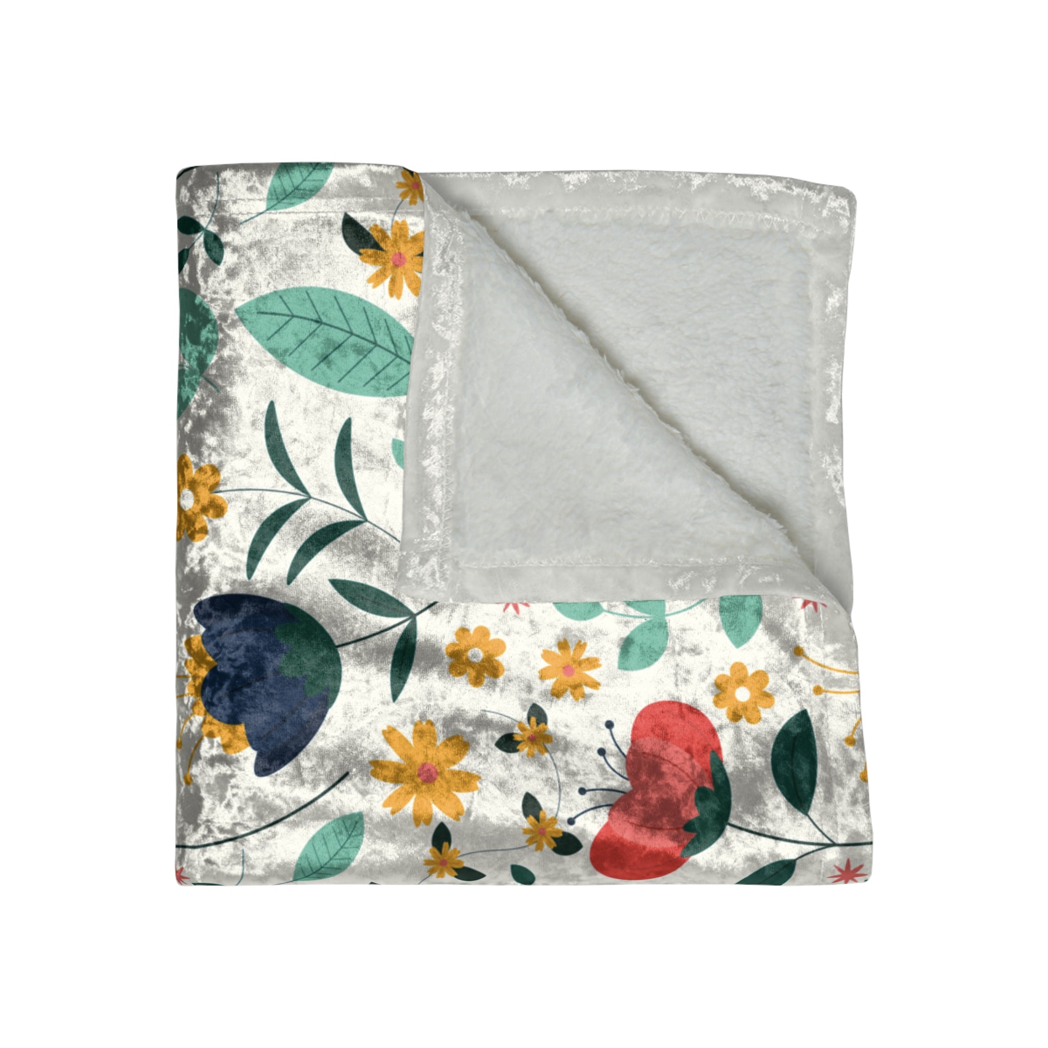 Floral Crushed Velvet Blanket — Soft Decorative Throw with Colorful Botanical Pattern