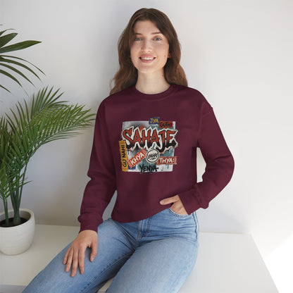 Crewneck Sweatshirt — 'Sahaje' Vintage Sticker Collage Graphic