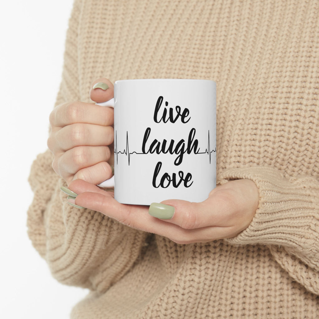 Inspirational Ceramic Mug - Live Laugh Love, Coffee Cup for Home & Office, Gift for Friends, Motivational Drinkware
