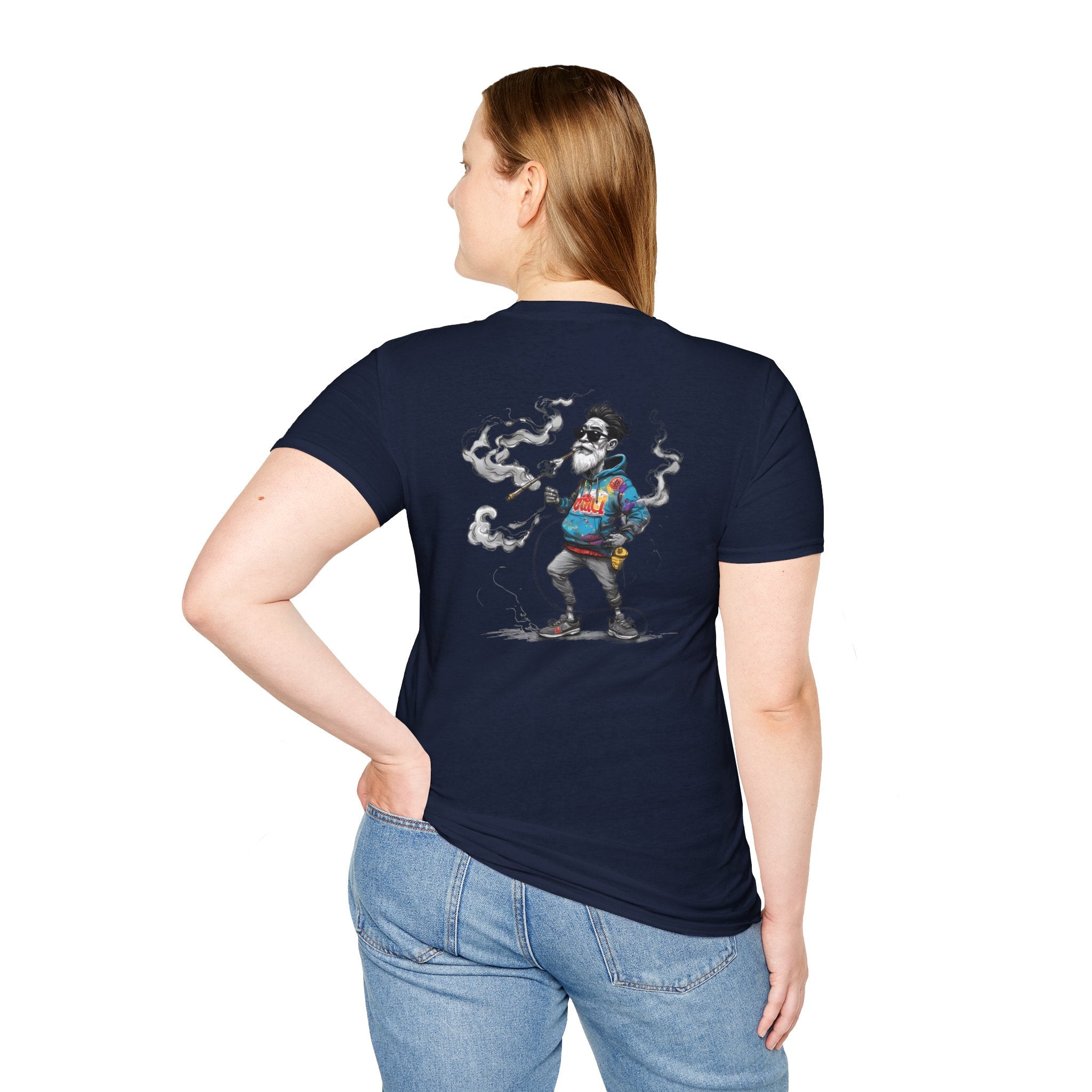 Cartoon T-Shirt – Funny Old Man Smoking Street Graphic Tee, Anti-Smoking Awareness Shirt