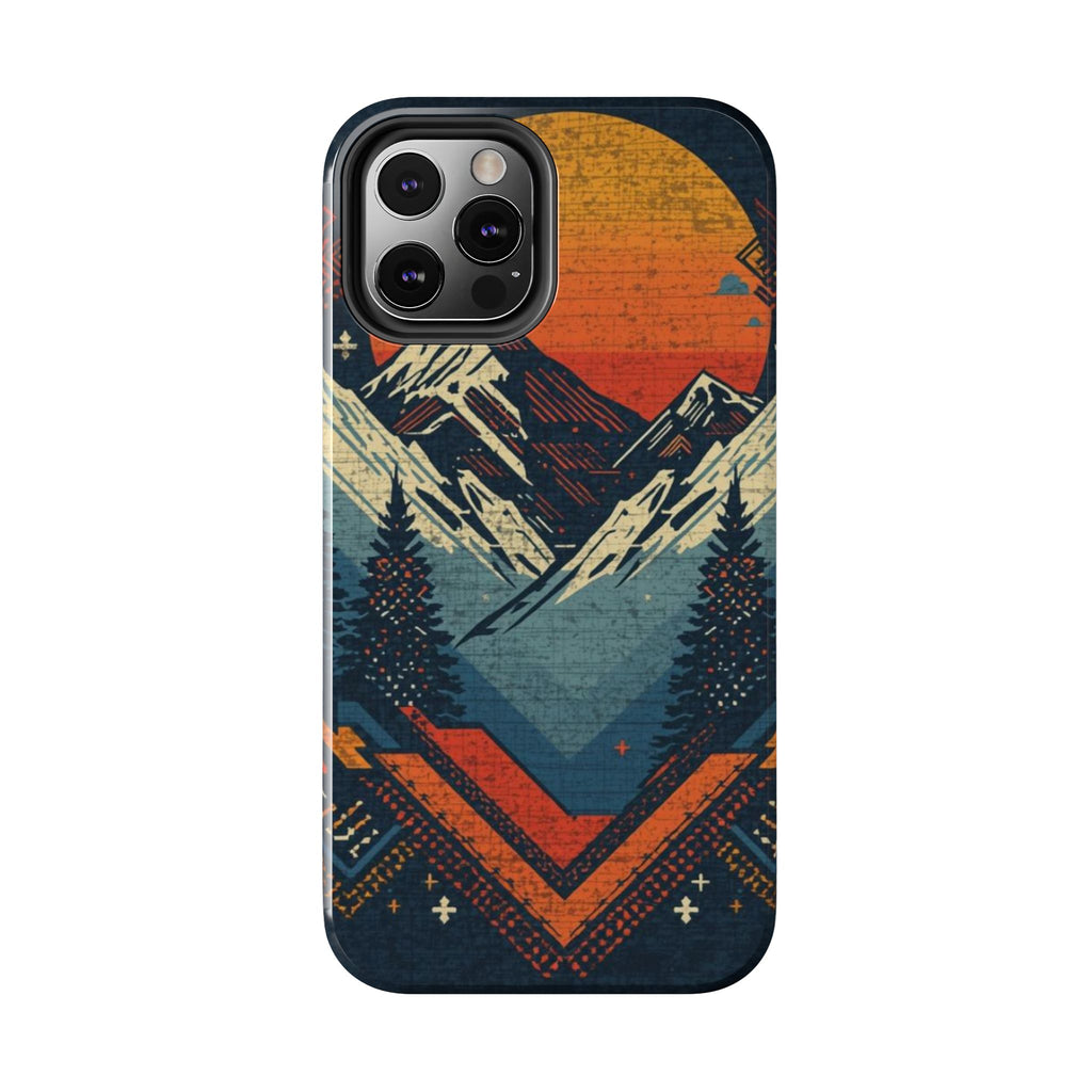 Tough Phone Case — Retro Mountain Sunset Design