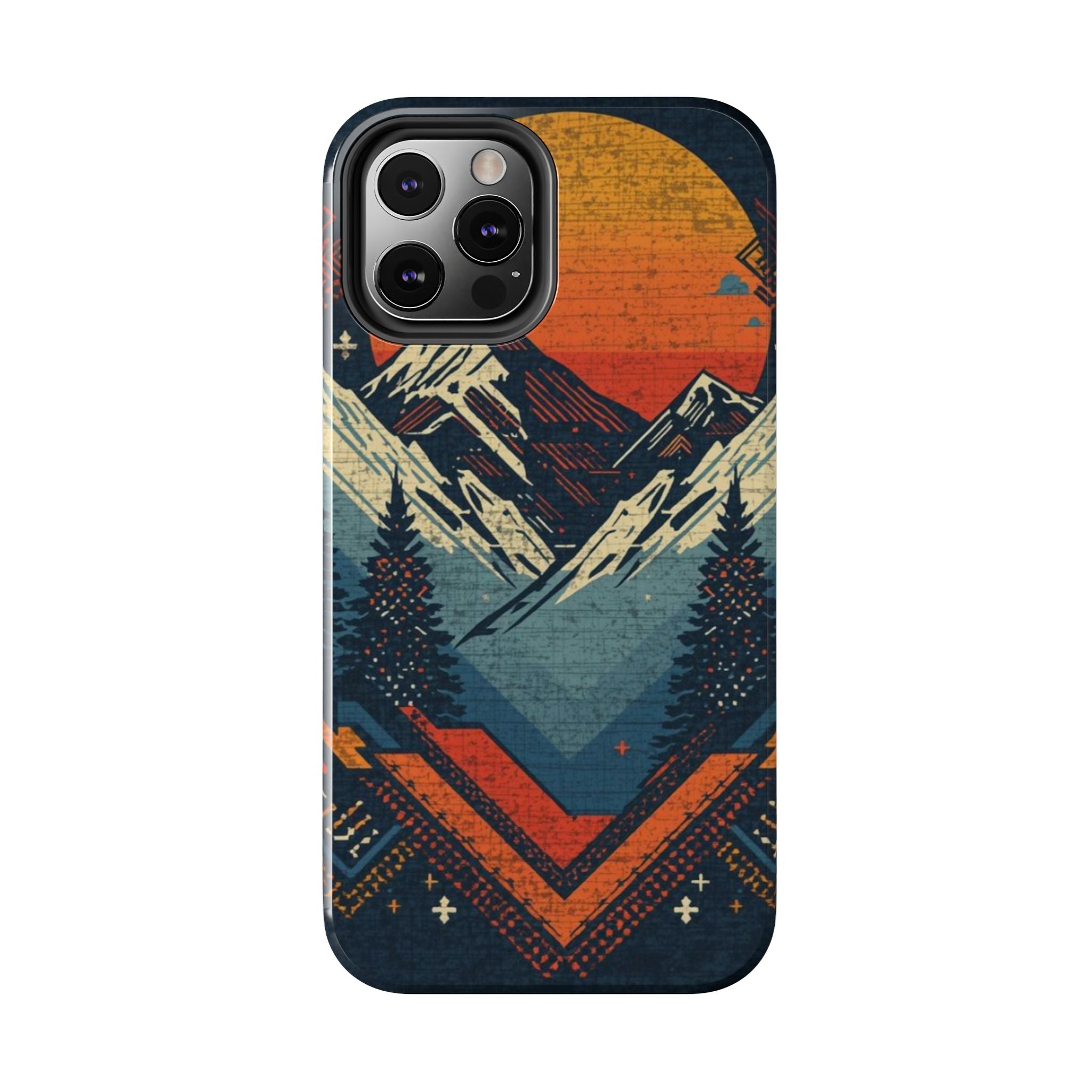 Tough Phone Case — Retro Mountain Sunset Design