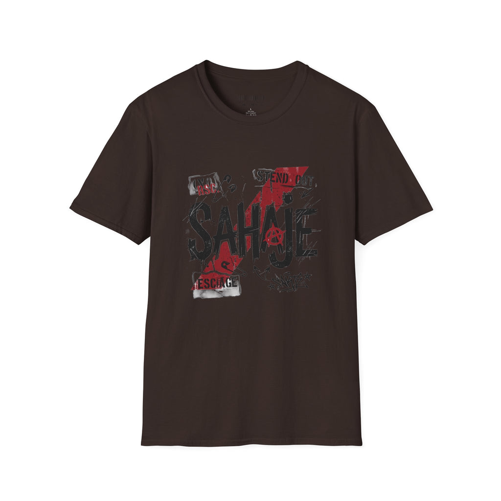 Sahajé Graphic T-Shirt — Bold Streetwear Tee with Red Slash Design