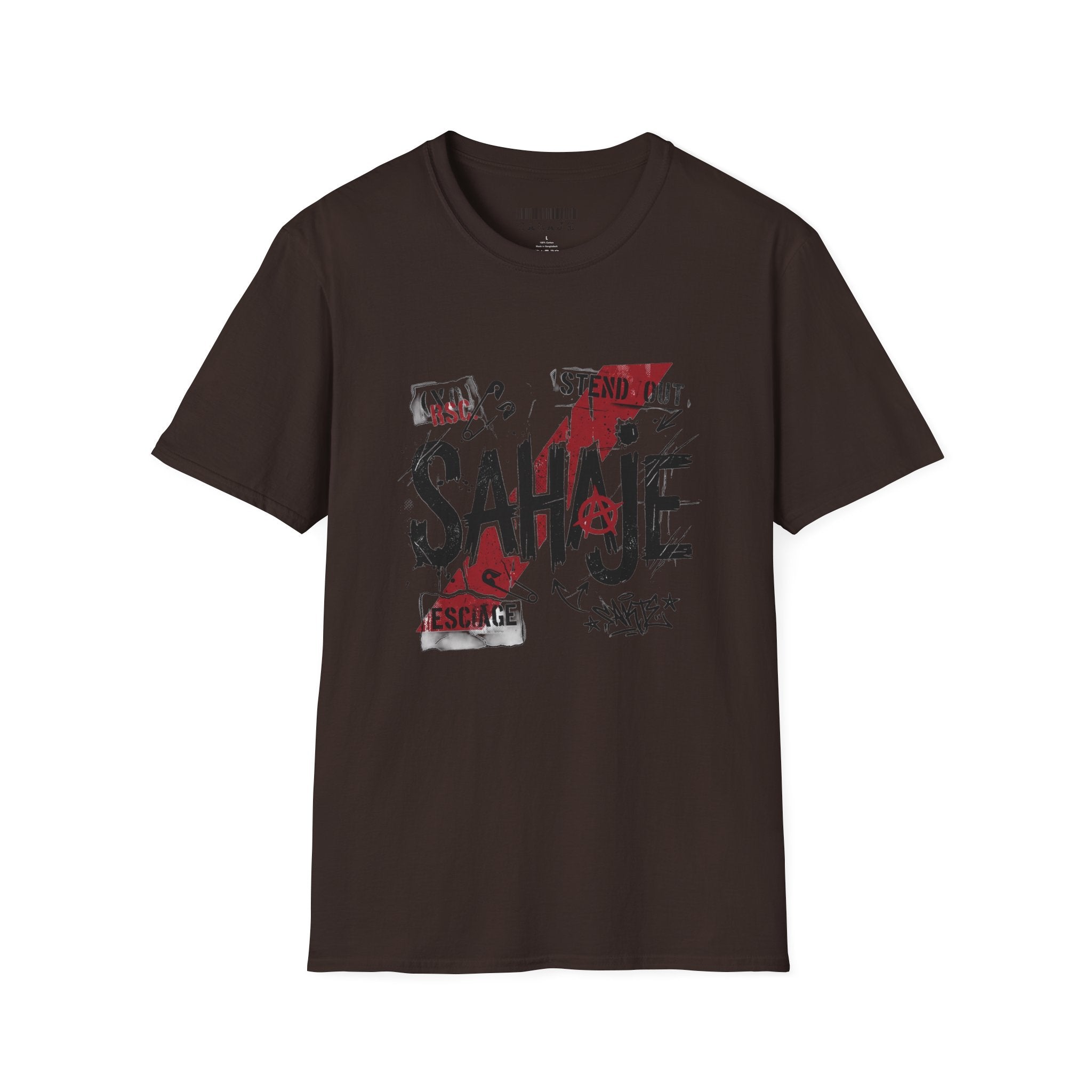 Sahajé Graphic T-Shirt — Bold Streetwear Tee with Red Slash Design
