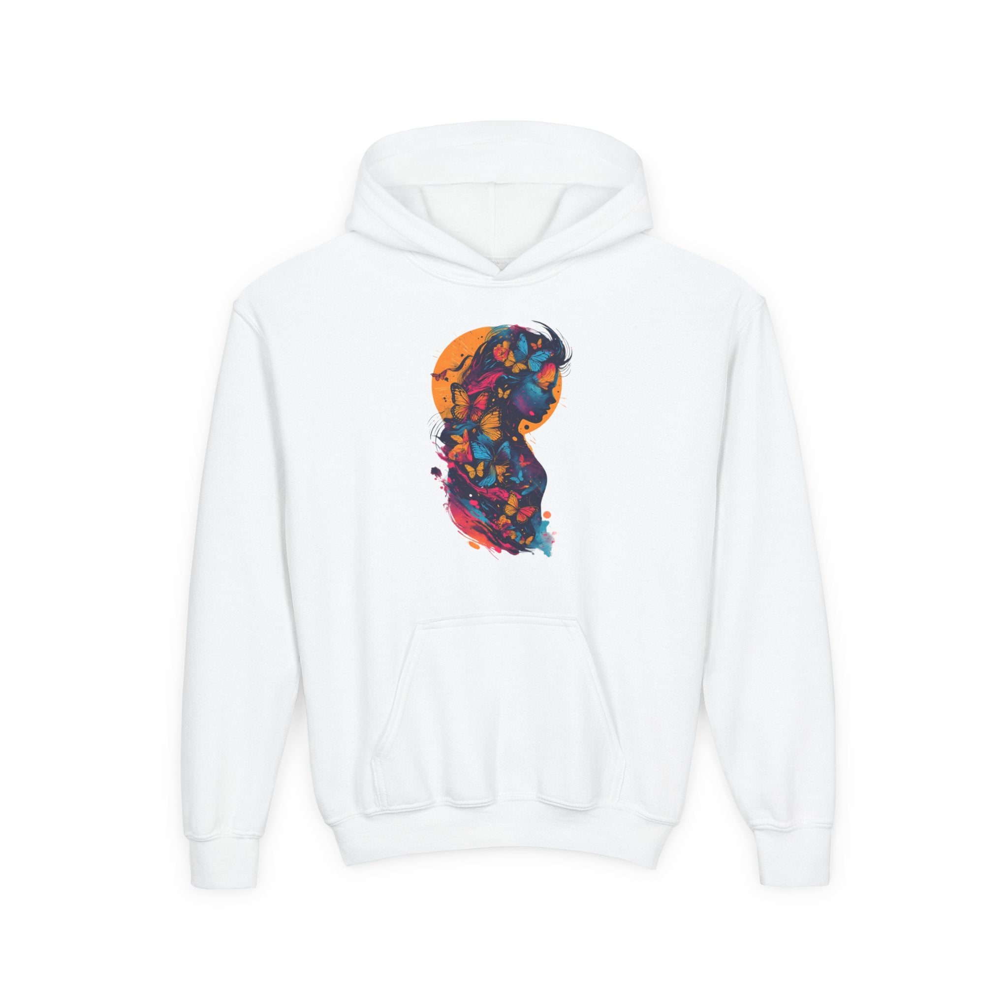 Youth Hoodie — Colorful Butterfly Silhouette Kids Pullover