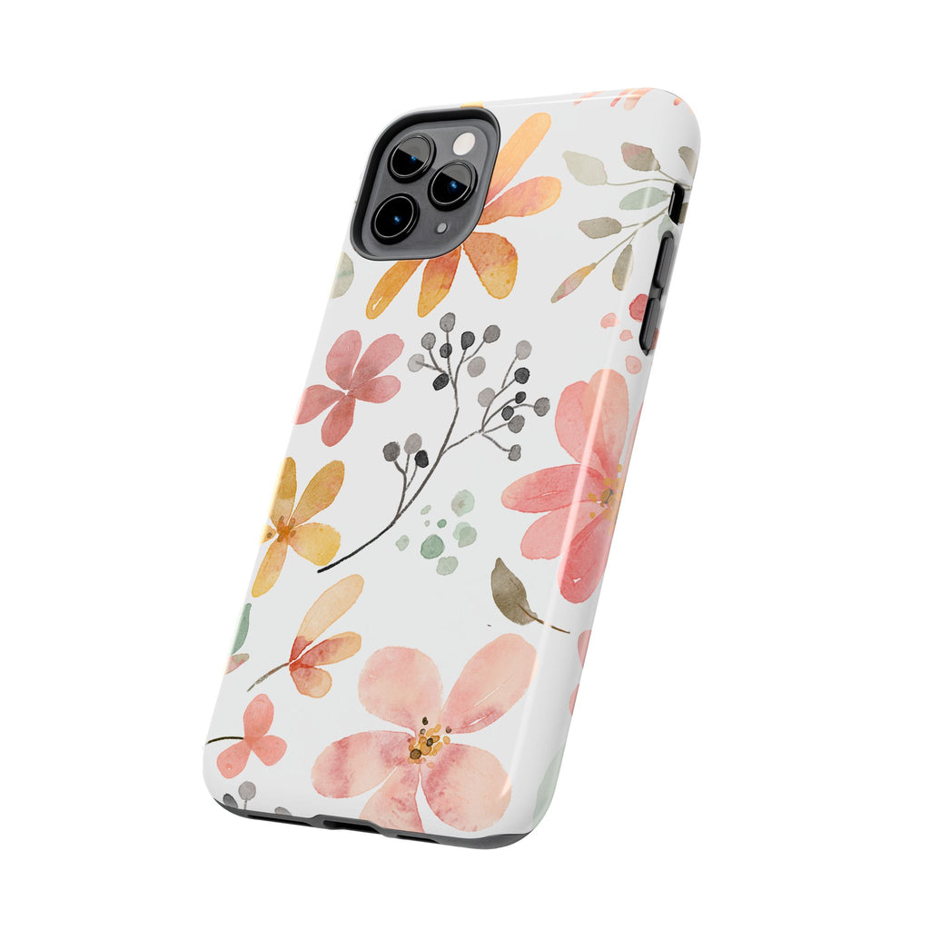Floral Watercolor Tough Phone Case — Pink & Peach Botanical Protection