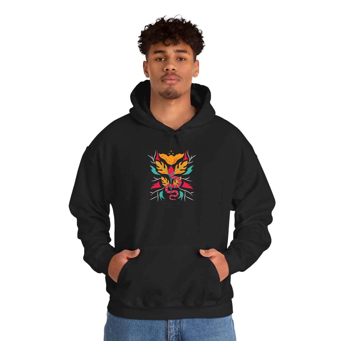Floral Snake Hoodie — Colorful Serpent & Bloom Graphic Sweatshirt