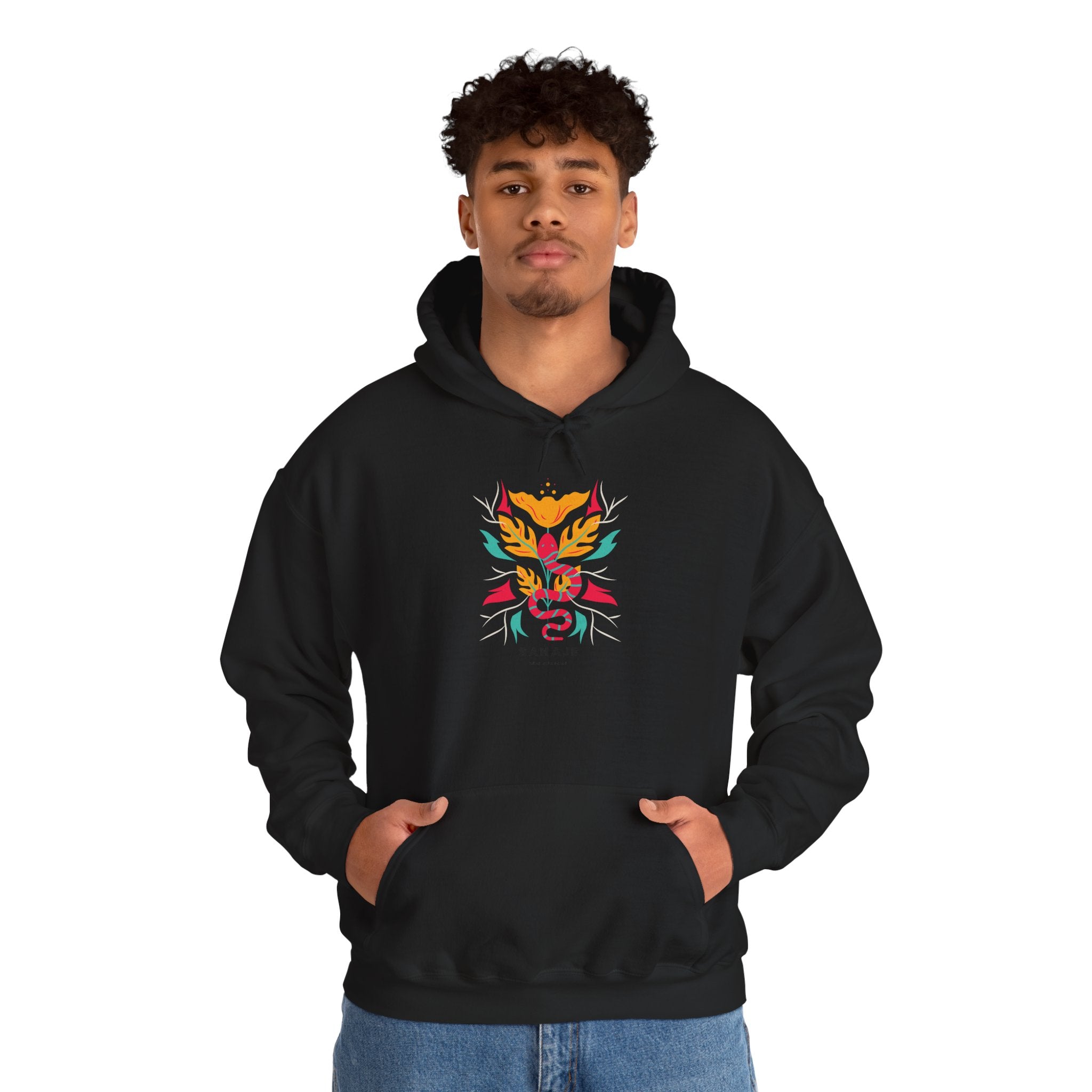 Floral Snake Hoodie — Colorful Serpent & Bloom Graphic Sweatshirt