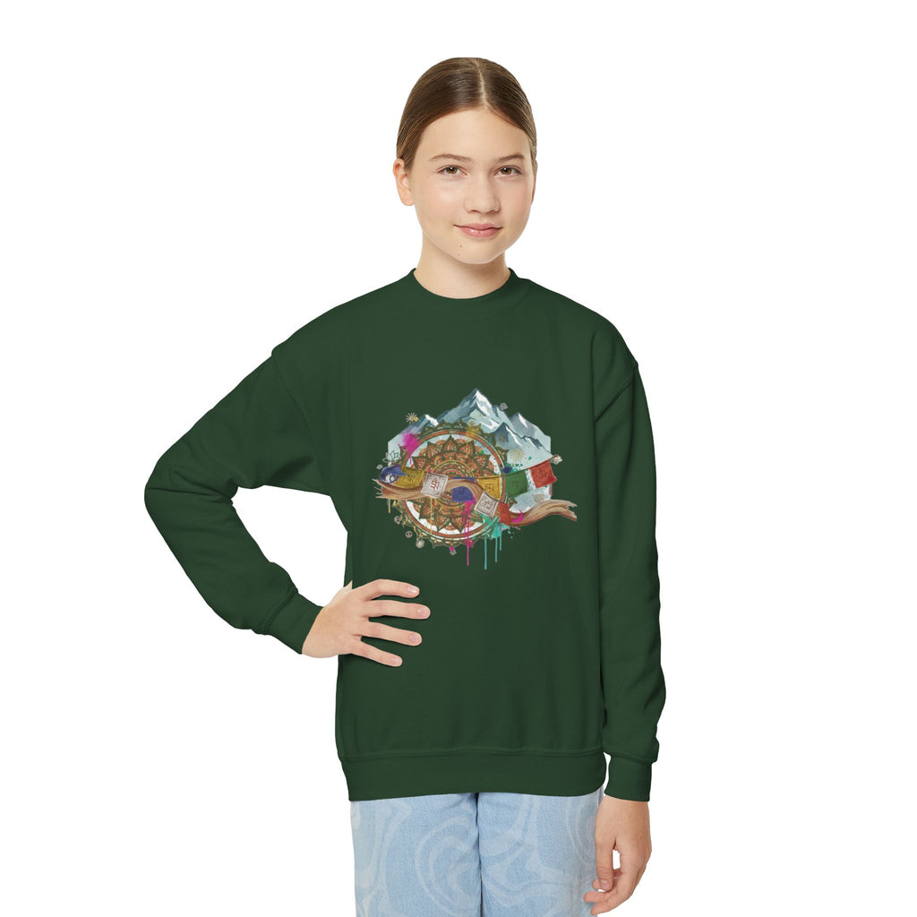 Youth Sweatshirt - Colorful Mountain Adventure Turtle Graphic Crewneck