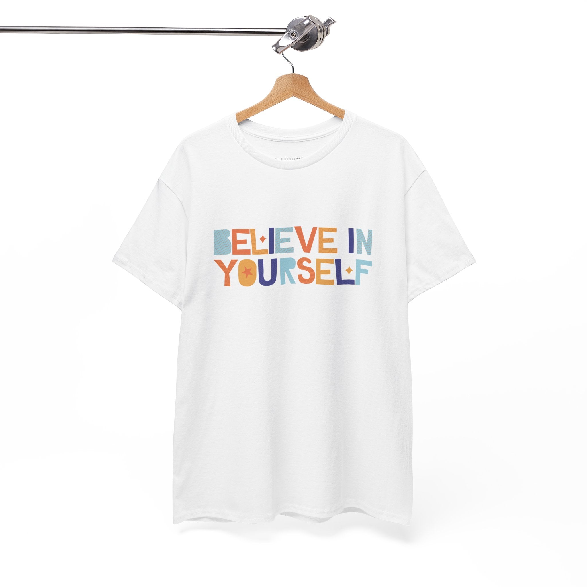 T-Shirt — "Believe in Yourself" Colorful Retro Motivational Tee