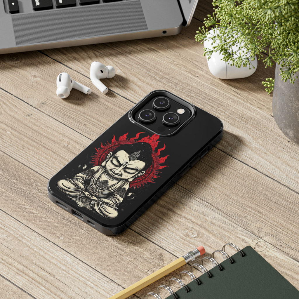 Meditative Buddha Tough Phone Case — Red Flame Zen Protection