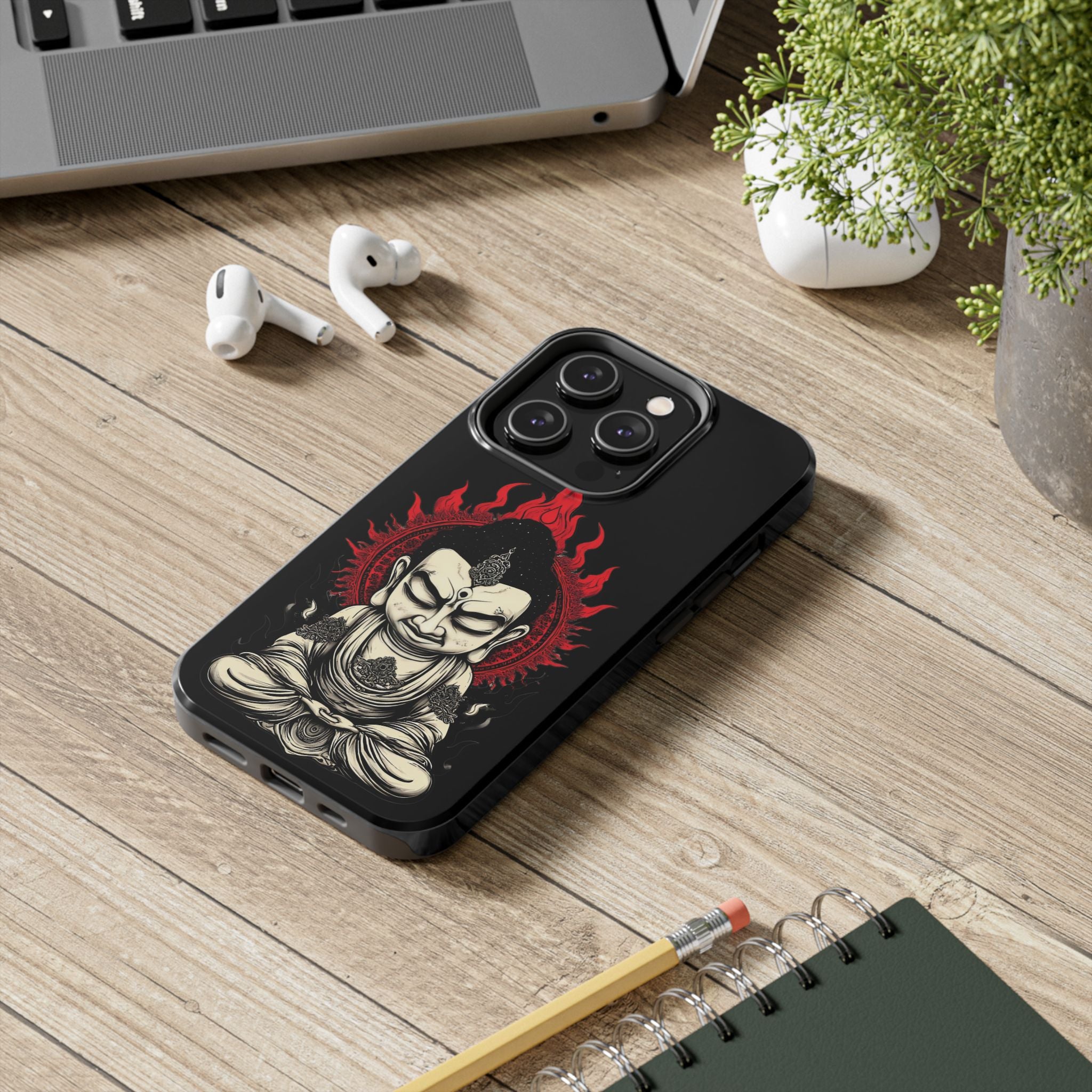 Meditative Buddha Tough Phone Case — Red Flame Zen Protection