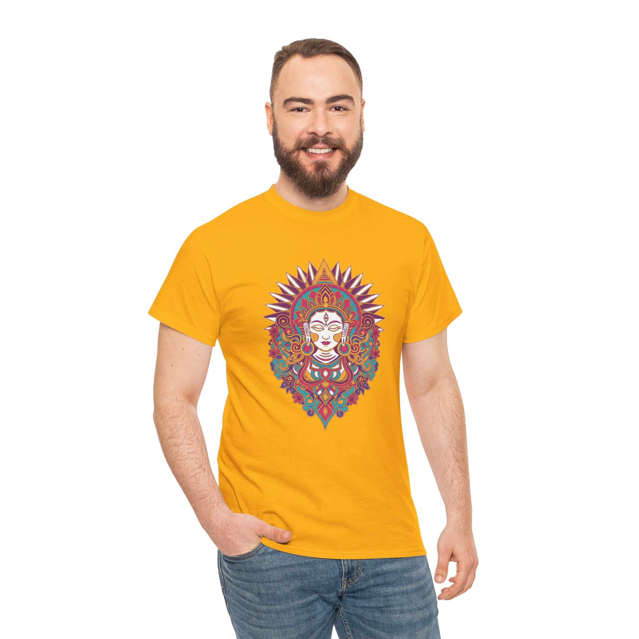 Spiritual Goddess Sun Mandala Tee — Colorful Boho Yoga T‑Shirt