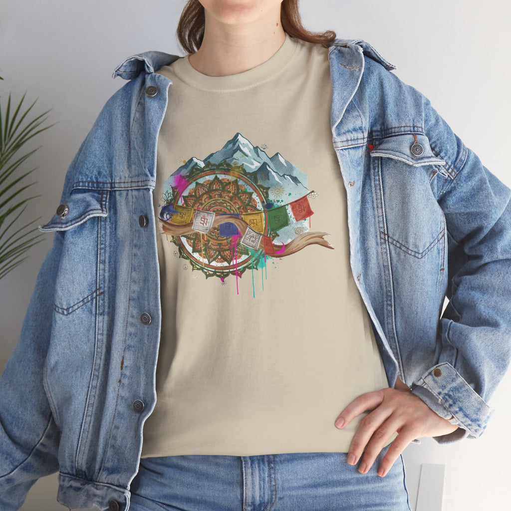 Adventure Compass Graphic Tee — Mountain, Globe & Flag Illustration