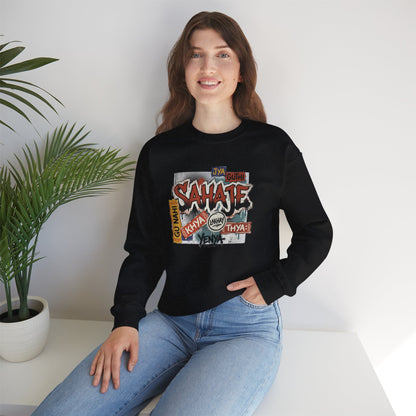 Crewneck Sweatshirt — 'Sahaje' Vintage Sticker Collage Graphic