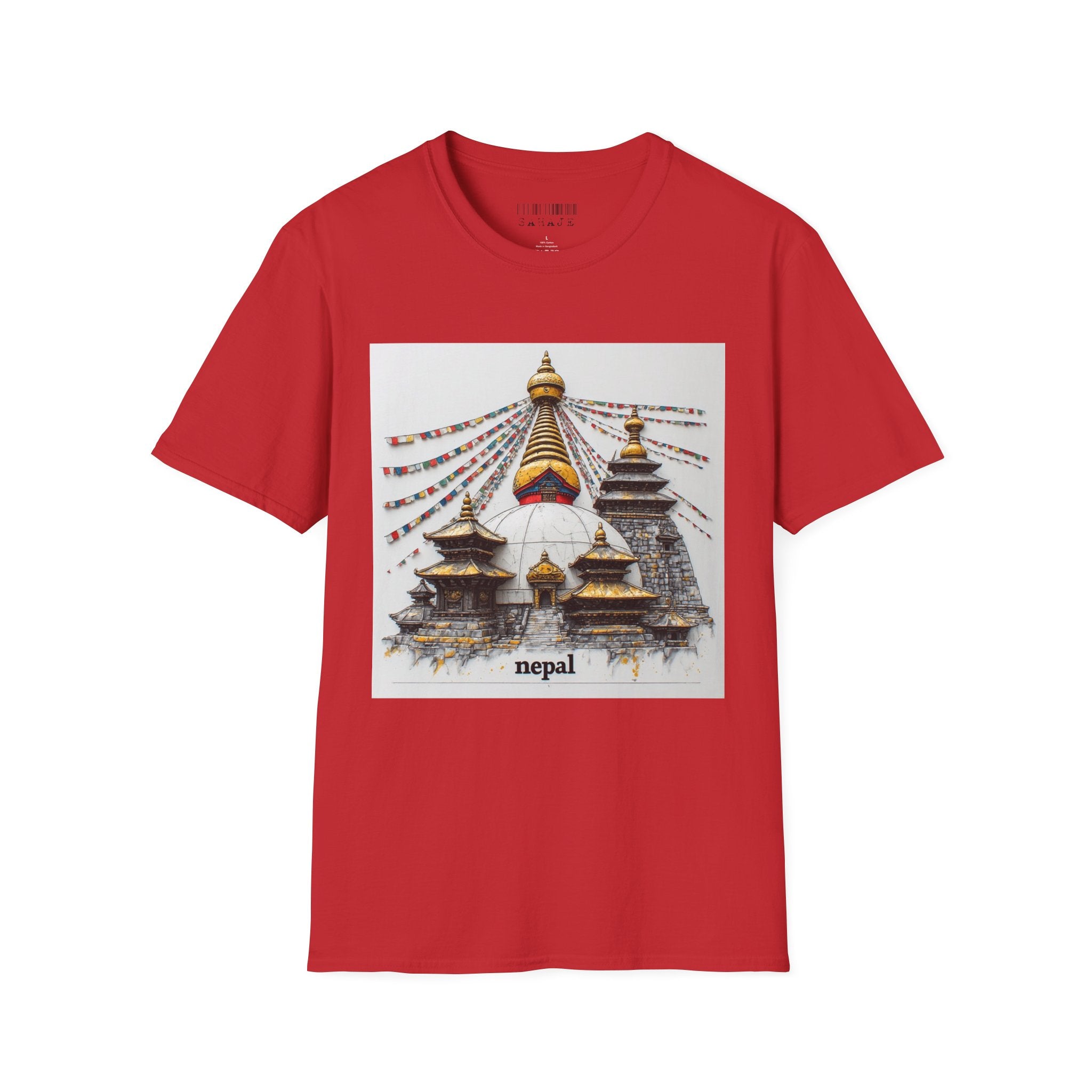 Nepal Temple Graphic T-Shirt — Boudhanath Stupa Prayer Flags Travel Tee