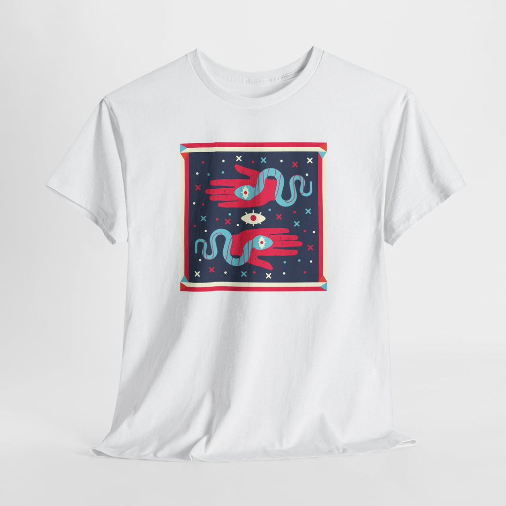 Retro Cosmic Hands T-Shirt — Mystic Hand & Snake Graphic Tee