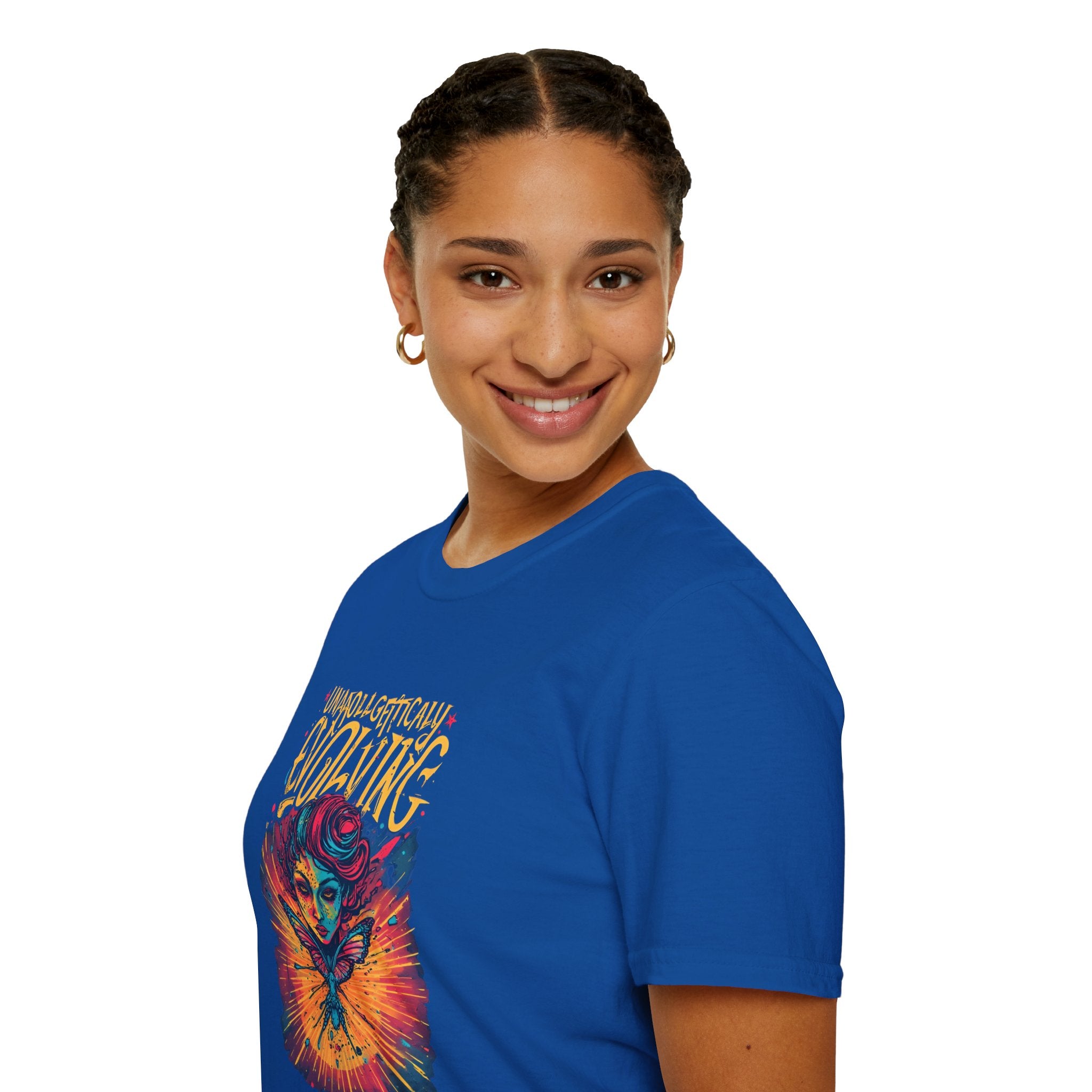 Unapologetically Evolving T-Shirt — Vibrant Butterfly Woman Graphic Tee