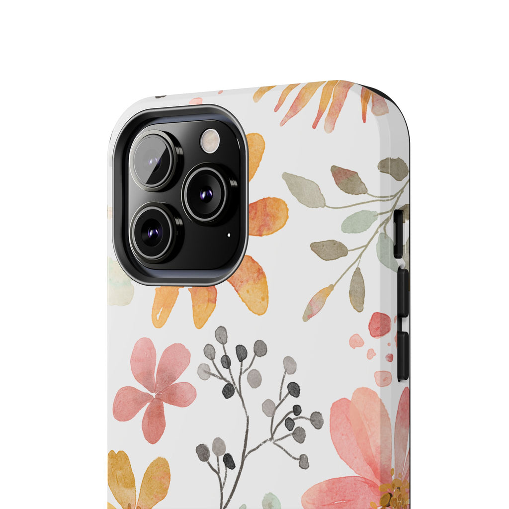 Floral Watercolor Tough Phone Case — Pink & Peach Botanical Protection
