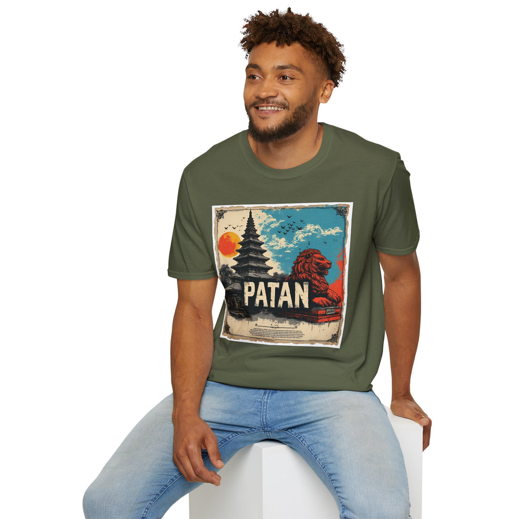 Patan City T-Shirt – Temple & Lion Graphic Tee, Nepali Cultural Heritage Design