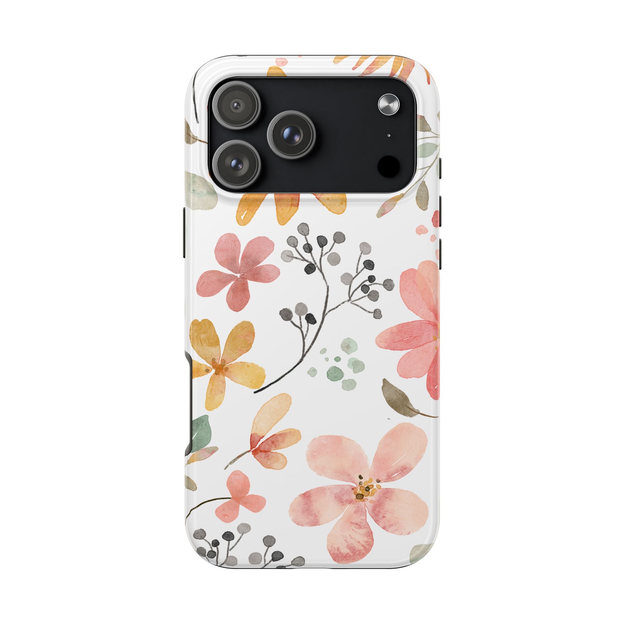 Floral Watercolor Tough Phone Case — Pink & Peach Botanical Protection