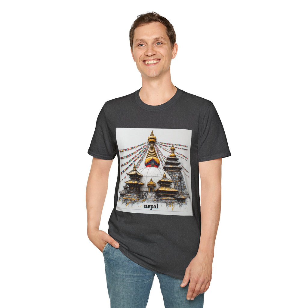 Nepal Temple Graphic T-Shirt — Boudhanath Stupa Prayer Flags Travel Tee