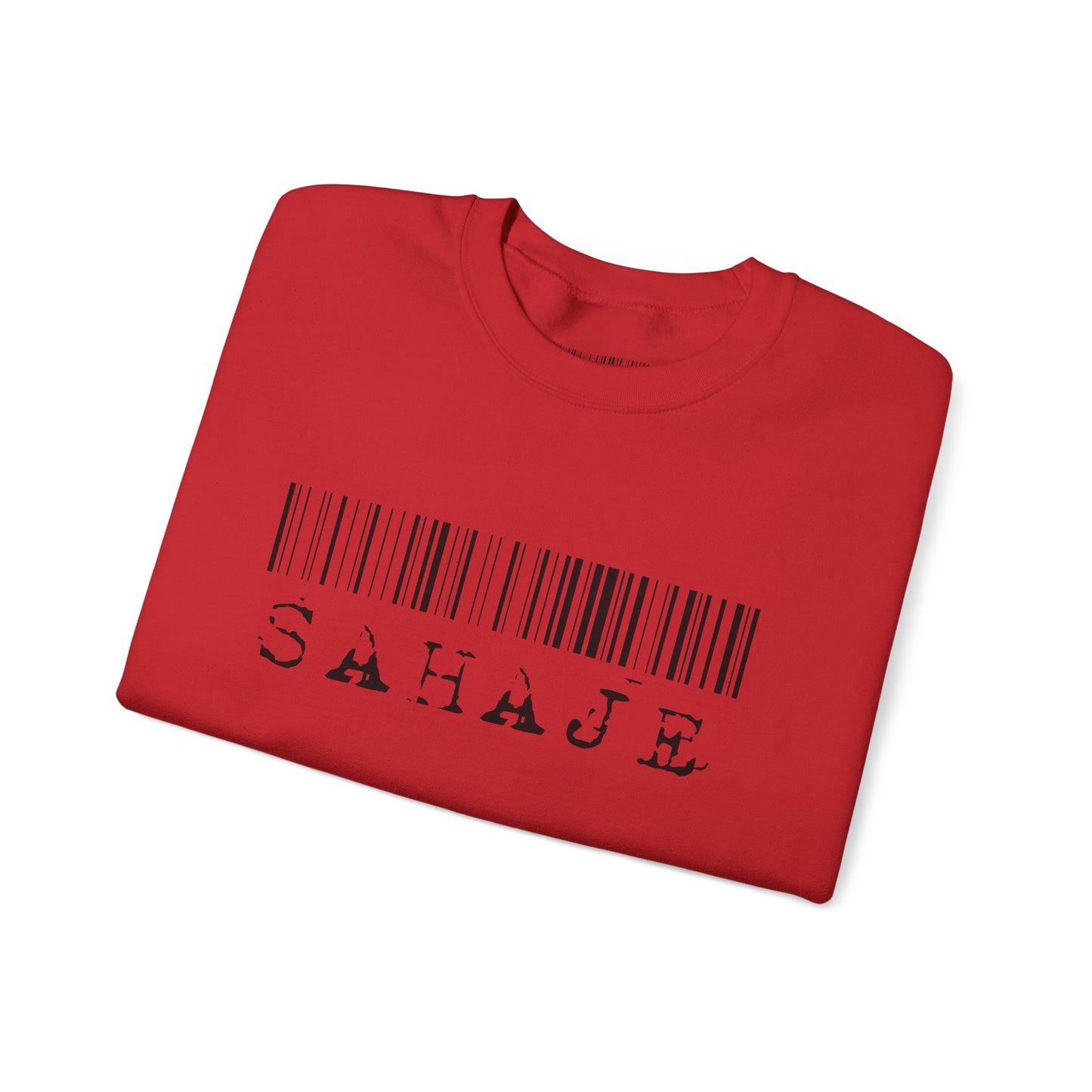 Sahaje Barcode Crewneck Sweatshirt — Minimalist White Graphic Pullover