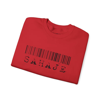 Sahaje Barcode Crewneck Sweatshirt — Minimalist White Graphic Pullover