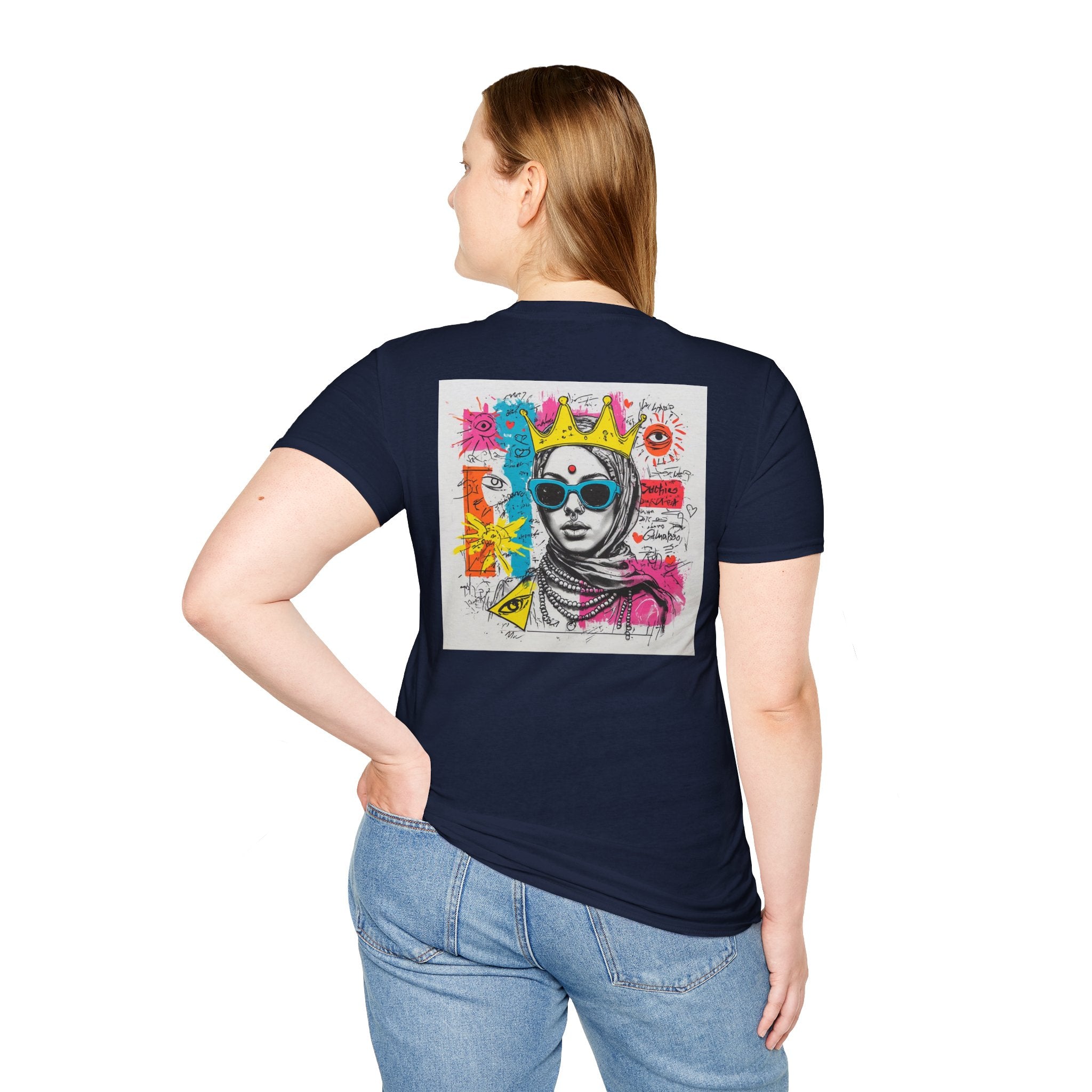 Street Art Portrait T-Shirt — Colorful Crowned Woman Graphic Tee