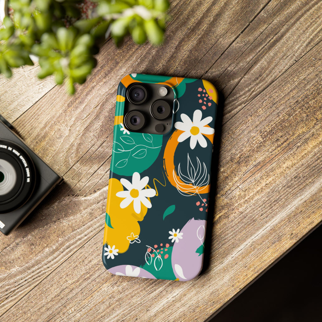 Floral Circle Slim Phone Case — Colorful Abstract Daisies Phone Cover