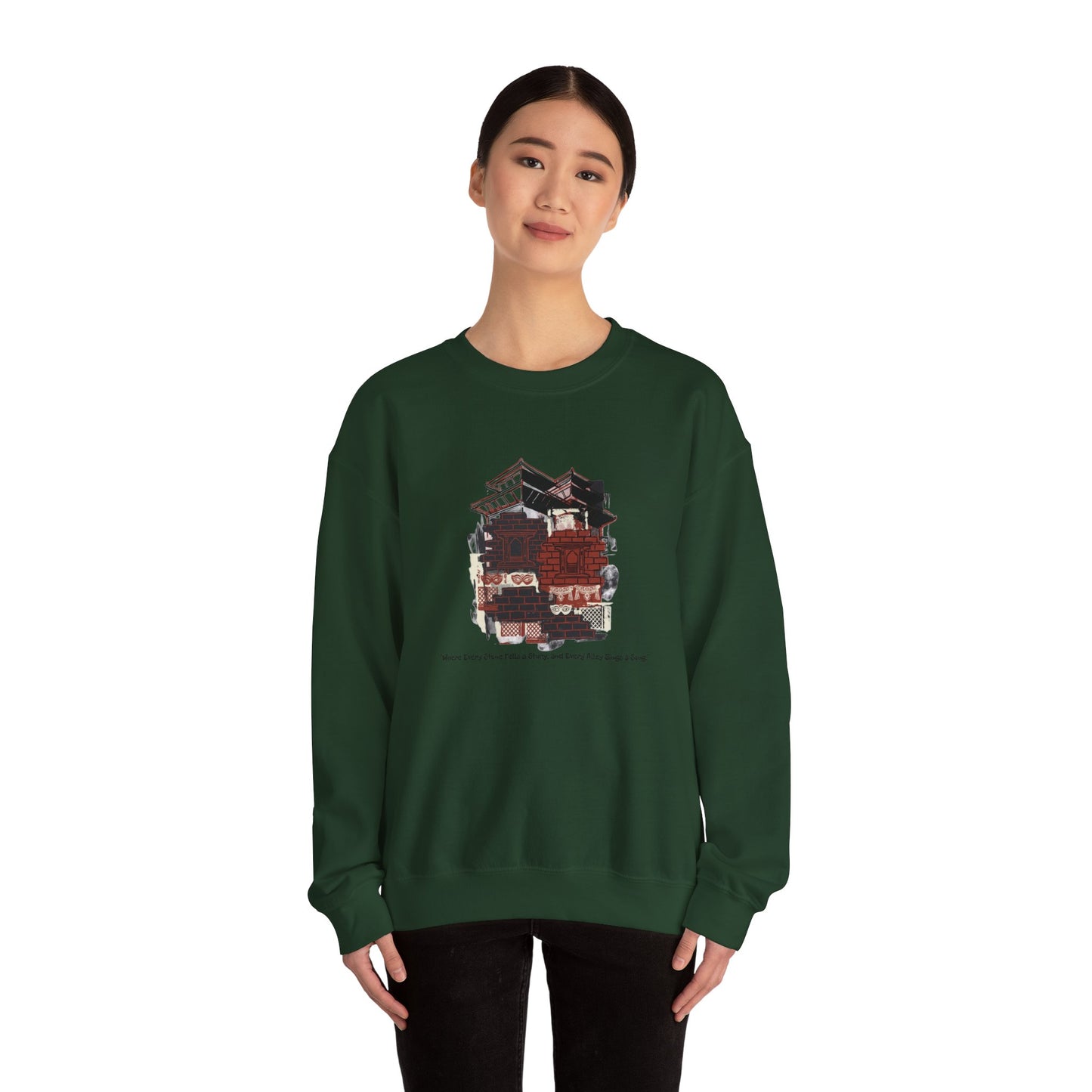 Crewneck Sweatshirt — Cozy Vintage Cabin Illustration with Quote