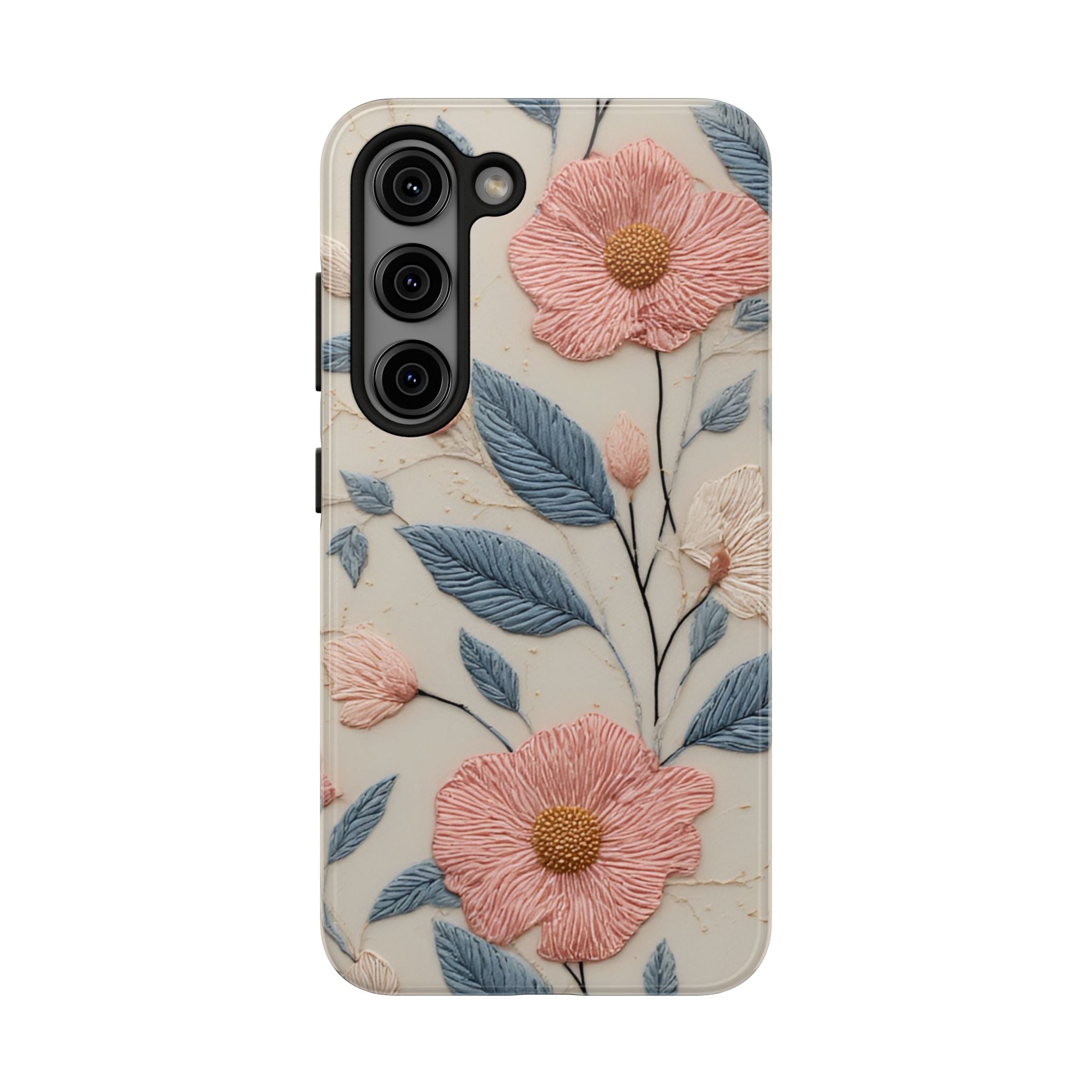 Floral Embroidered Tough Phone Case — Pink Blossom Protective Phone Cover