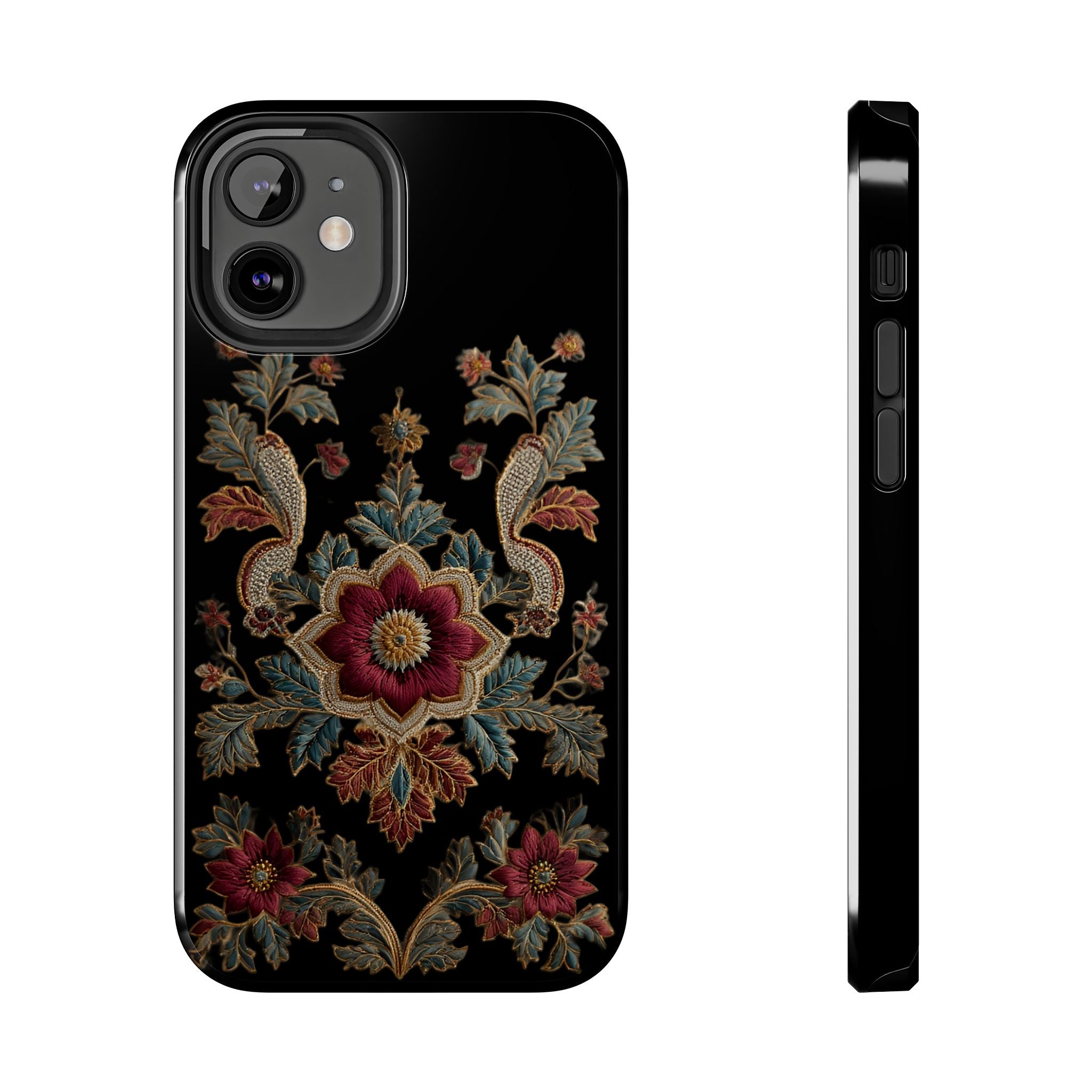 Floral Embroidered Tough Phone Case — Vintage Boho Protective Cover