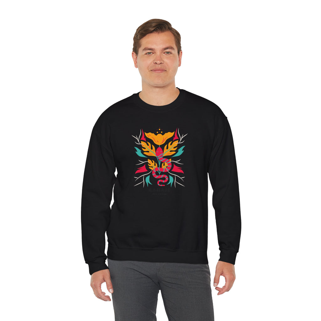 Sahajé Floral Snake Crewneck Sweatshirt — Colorful Botanical Serpent Graphic