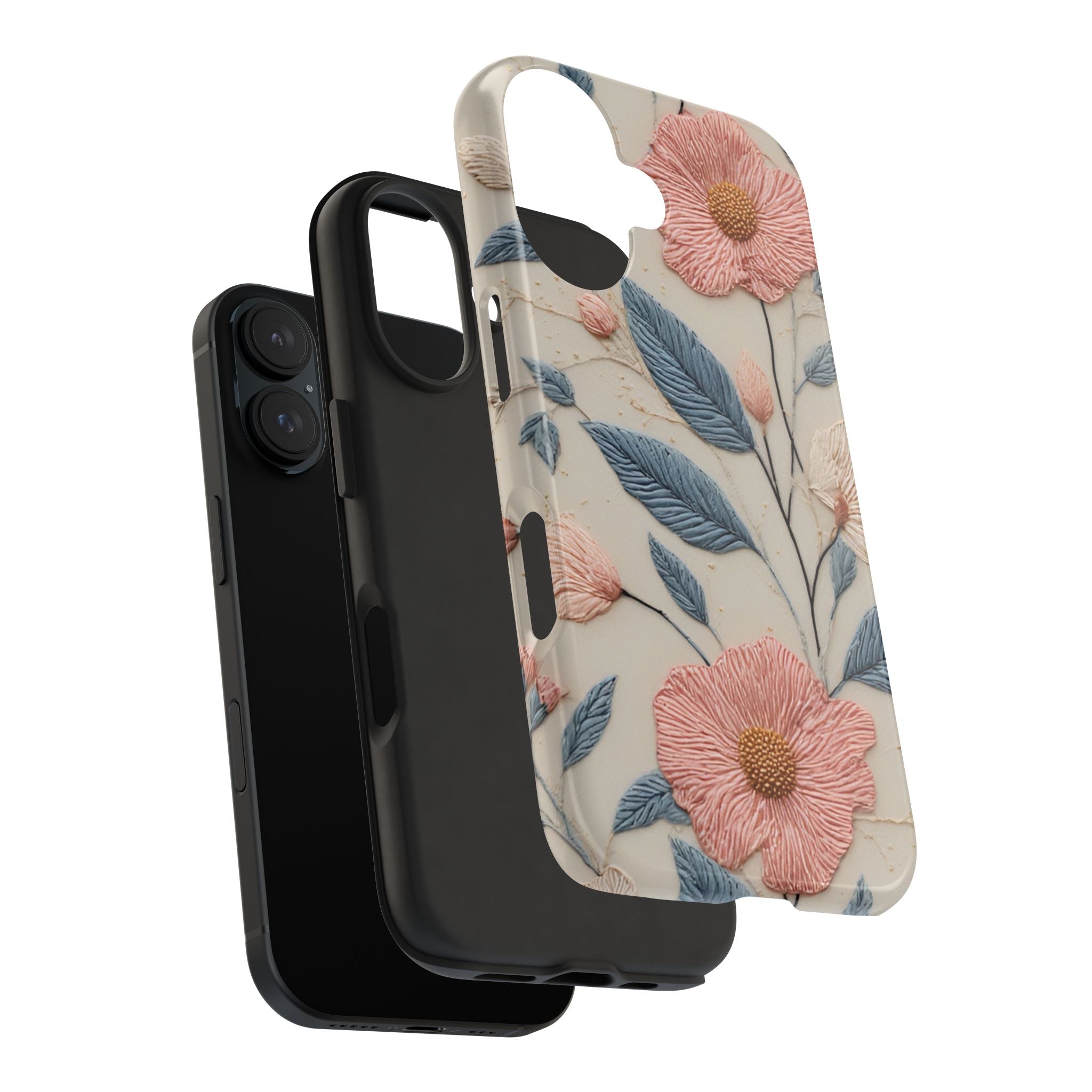 Floral Embroidered Tough Phone Case — Pink Blossom Protective Phone Cover