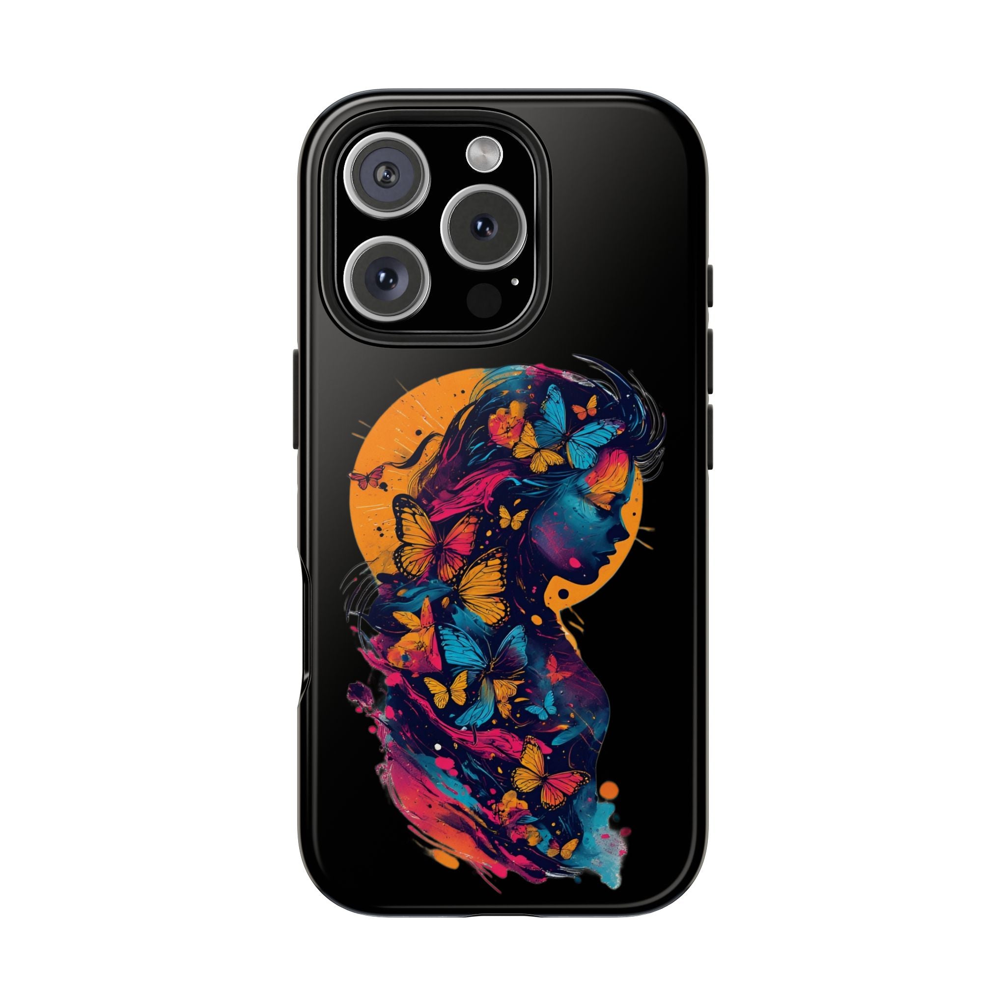 Butterfly Silhouette Tough Phone Case — Colorful Woman Art Protective Cover