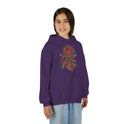 Youth Hoodie — Colorful Mythical Demon Mask Graphic