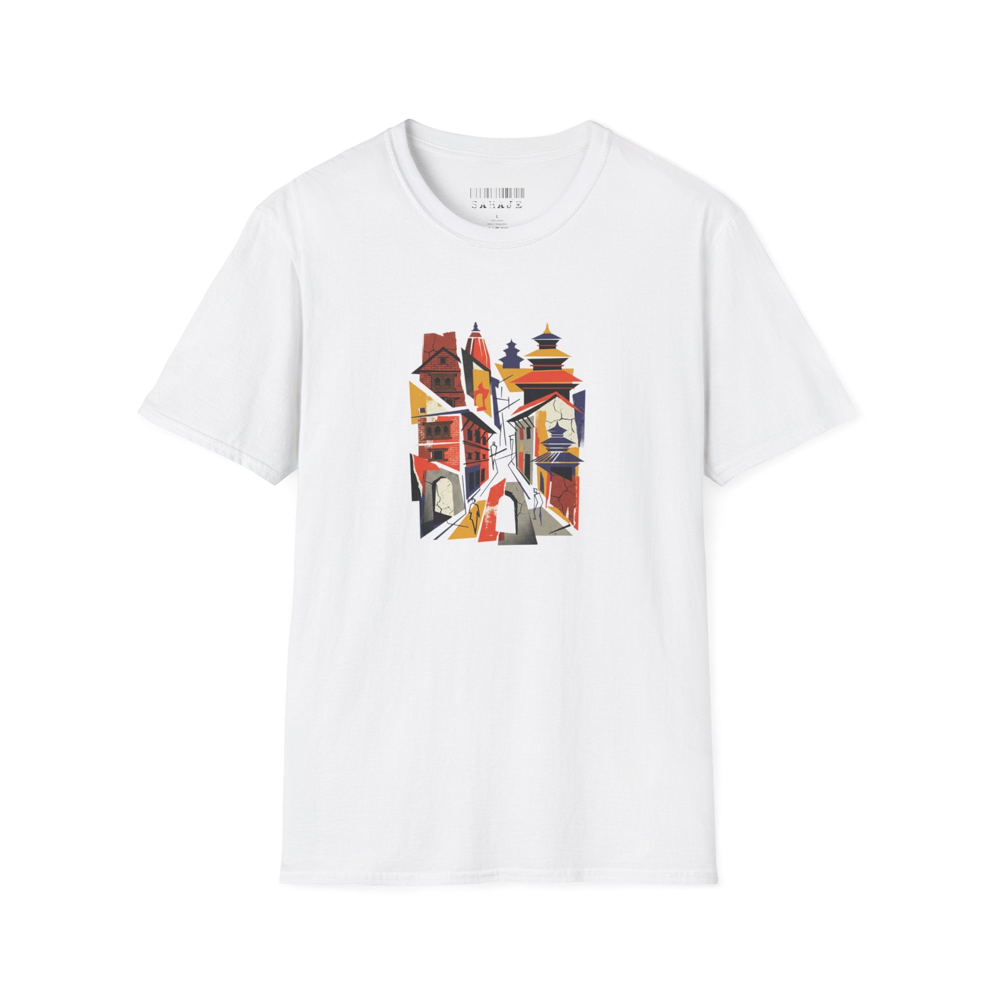 Cityscape Art Tee — Abstract Urban Alley Illustration T-Shirt